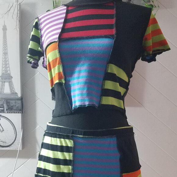 The Ragged Priest Breaker Stripe Patchwork Top and Skirt - Picture 2 of 9